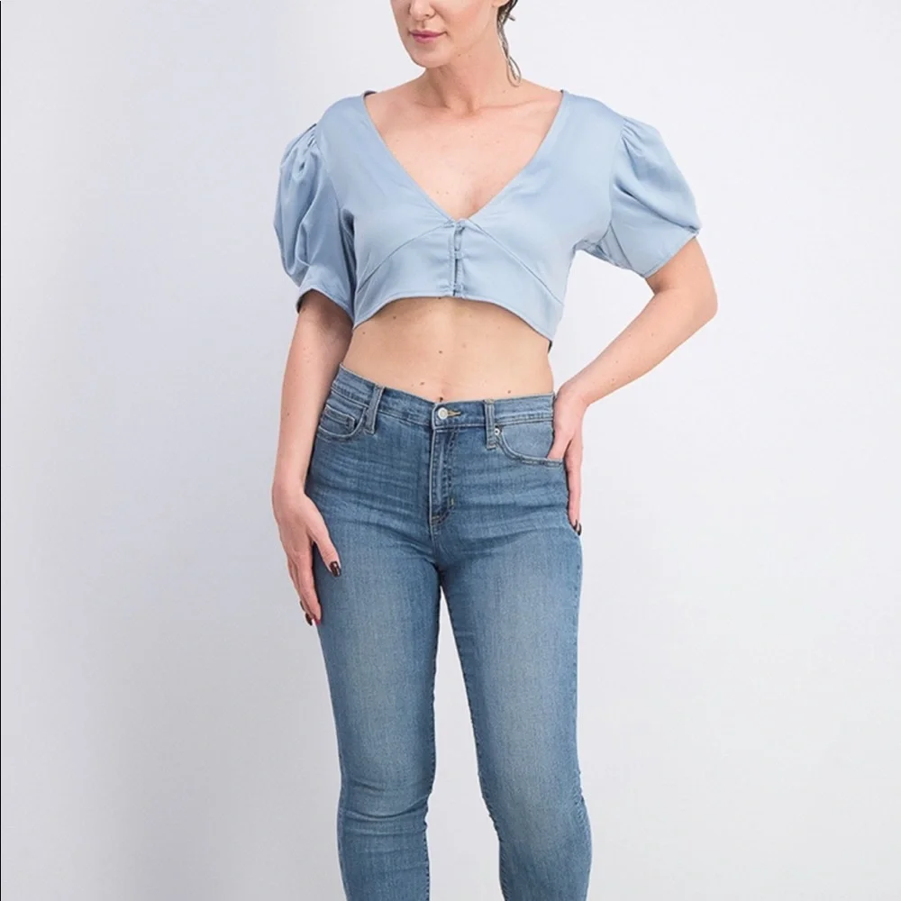 NWT Danielle Bernstein Puff Sleeve Crop Top - Picture 3 of 12